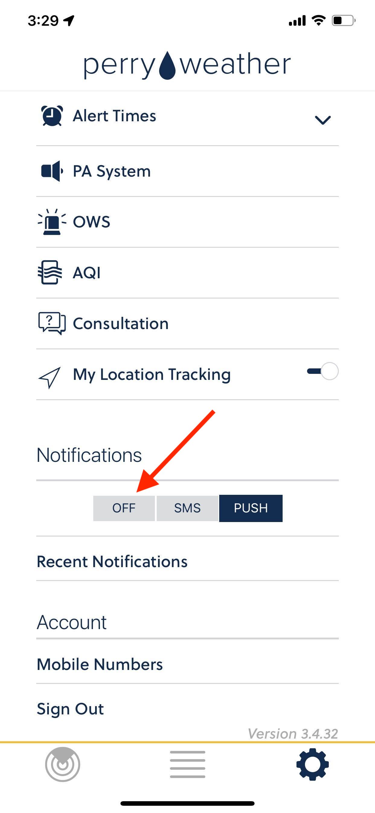 How do I turn off my alerts? Perry Weather